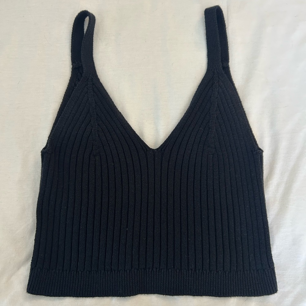 Aerie Black Ribbed Knit Sweater Top